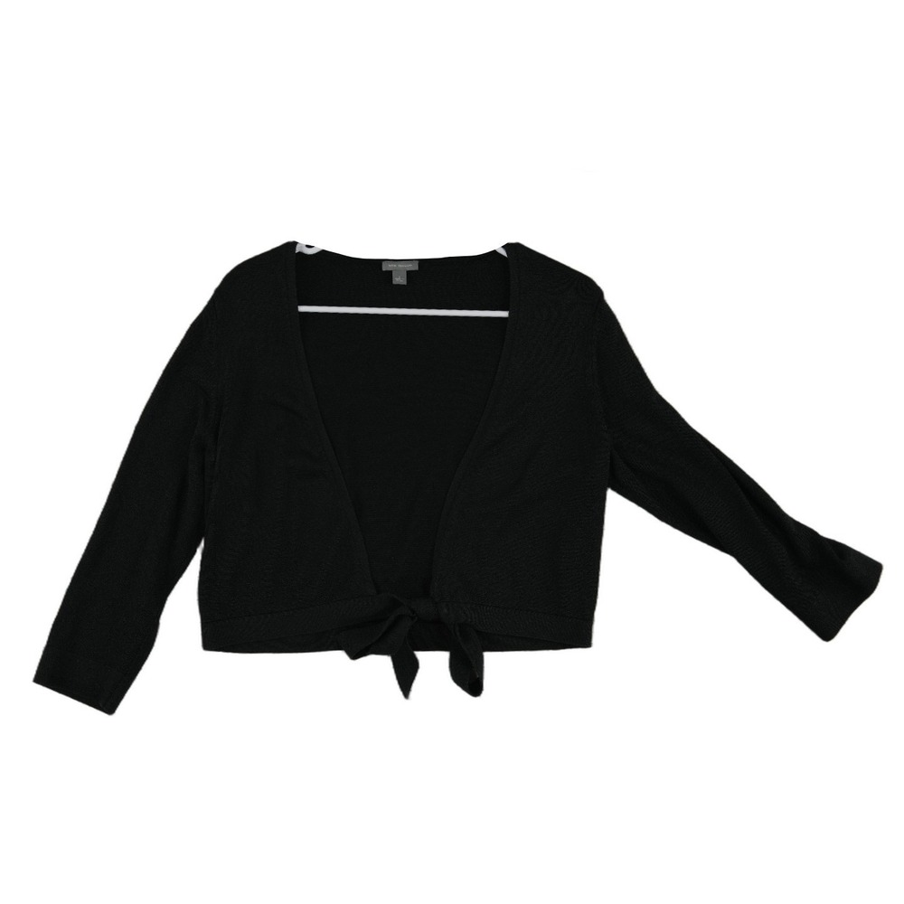 Ann Taylor Black Silk Blend Shrug Cardigan Womens Size Large Tie Front Crop Knit